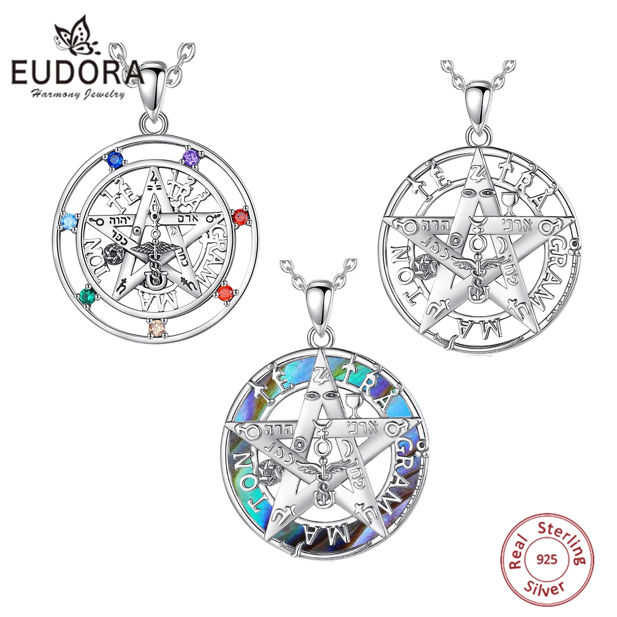Orecchini pendenti in argento sterling con pentacolo