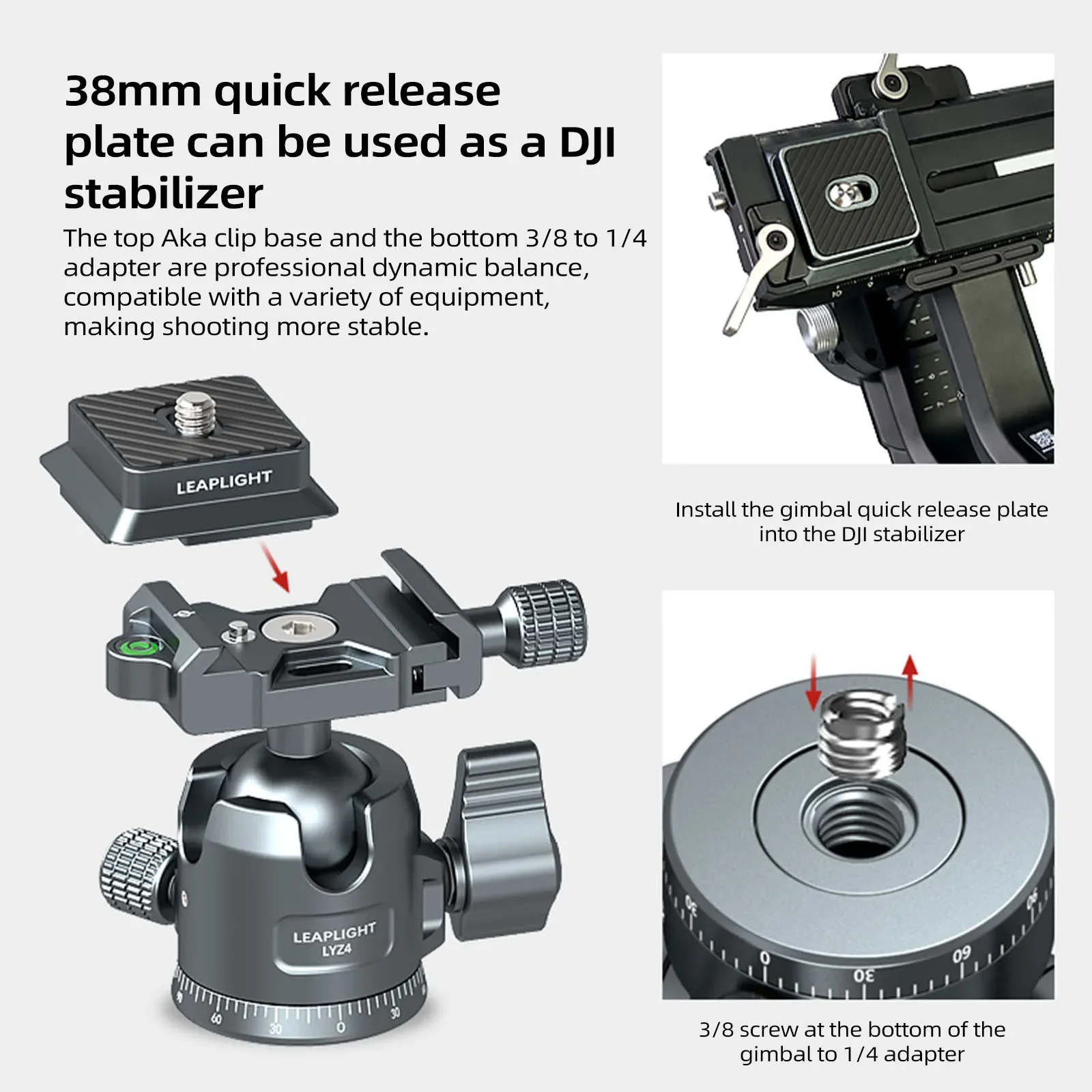 리플라이트 카메라 삼각대 볼 헤드(삼각대 모노포드 카메라용 퀵 릴리스 플레이트 포함) 알루미늄 합금 360 ° 회전 삼각대  볼헤드-Freehip.co.kr