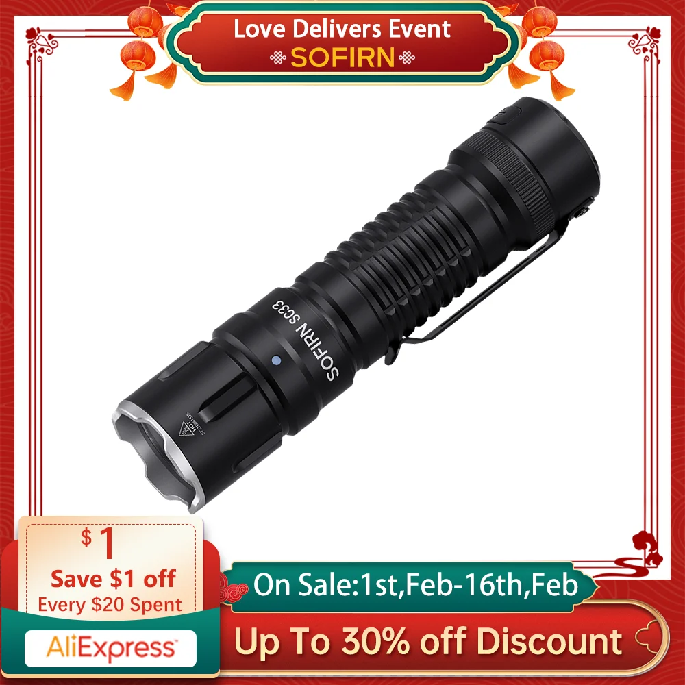 Sofirn SC33 XHP70.3 HI LED Flashlight Tactical 5200lm Powerful 21700 USB C Rechargeable Torch with Tail E-switch Outdoor Light