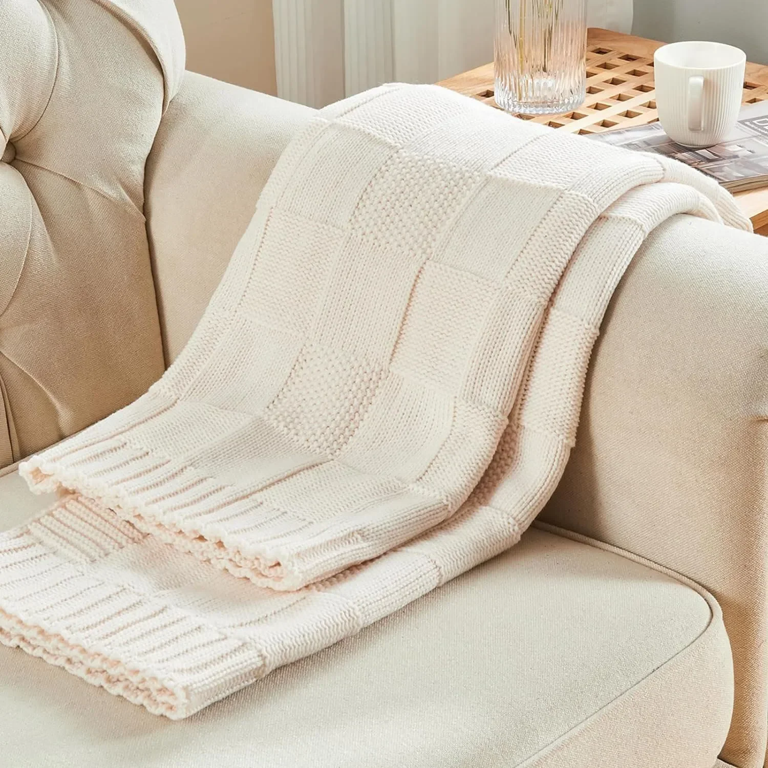 Knitted Blanket Bohemian Waffle Sofa Knitted Blanket Cover Plane Office Nap Camping Leisure Soft Blanket Shawl Small Bed Cover