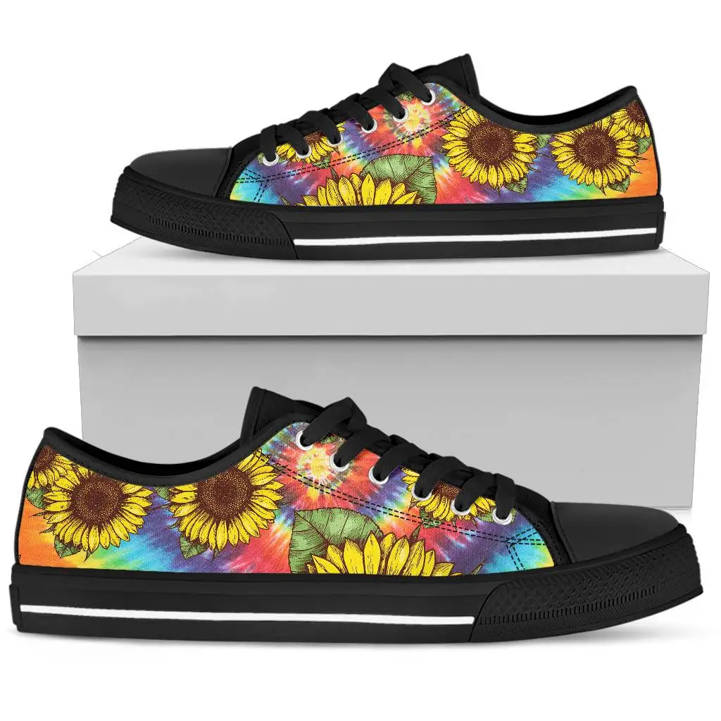 Funny Art Sunflowers Leisual Flat Shoes For Women Black White Light Breathable Lace Up Canvas Sneakers Schoenen Dames