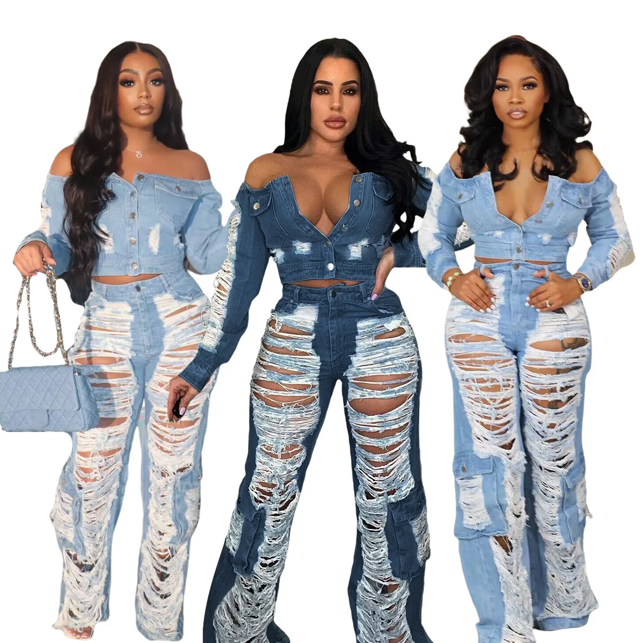 Fashion Ripped Hollow Out Jeans Casual High Waist Button Straight Denim Pants Traf Streetwear Slouchy Jeans Y2K Trousers 2023