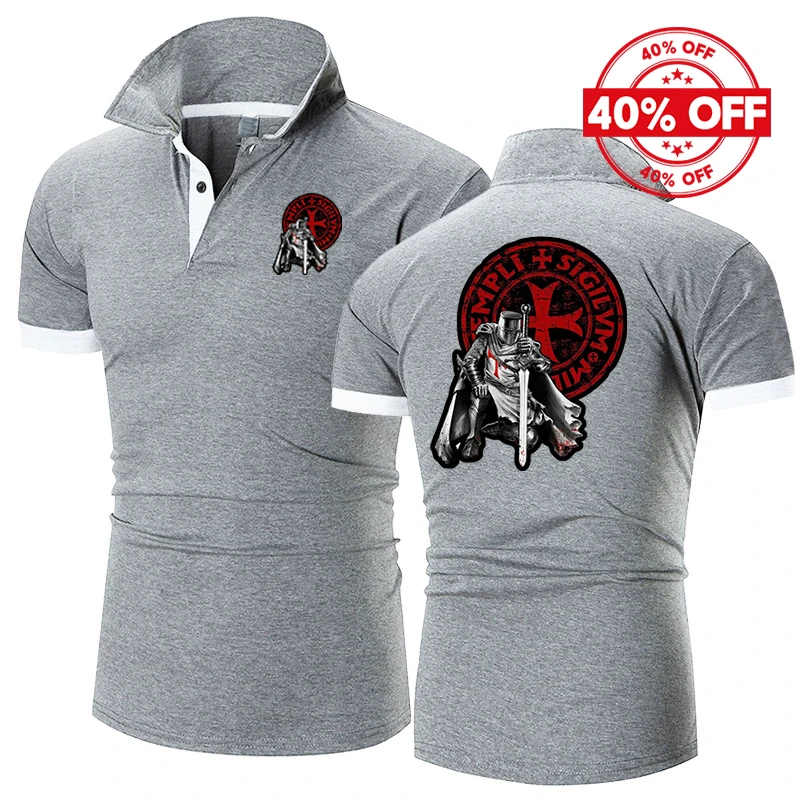 Mens Summer Short Sleeve Polo Shirt Knights Templar Pattern