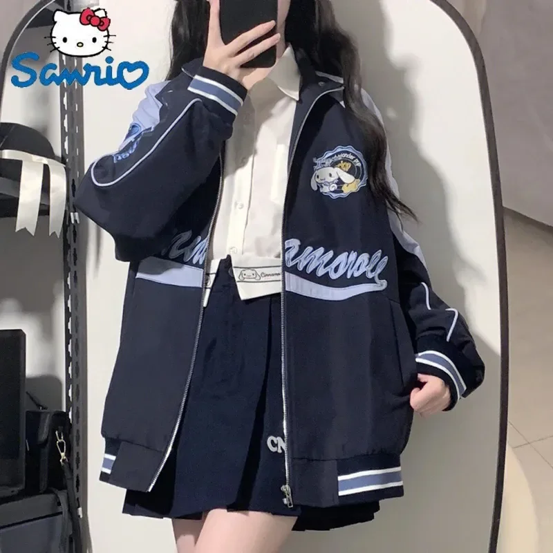 

Sanrio Kawaii Cinnamoroll Loose Jacket Biker Punching Coat Cartoon Female Winter Windproof Clothes Cosplay Couple Anime Gift