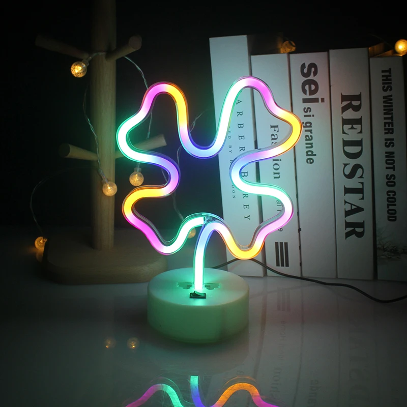 

Wanxing Led Table Neon Sign Colorful Four-Leaf Design USB Battery Neon Light For Xmas Brithday Gift Shop Kawaii Room Decor