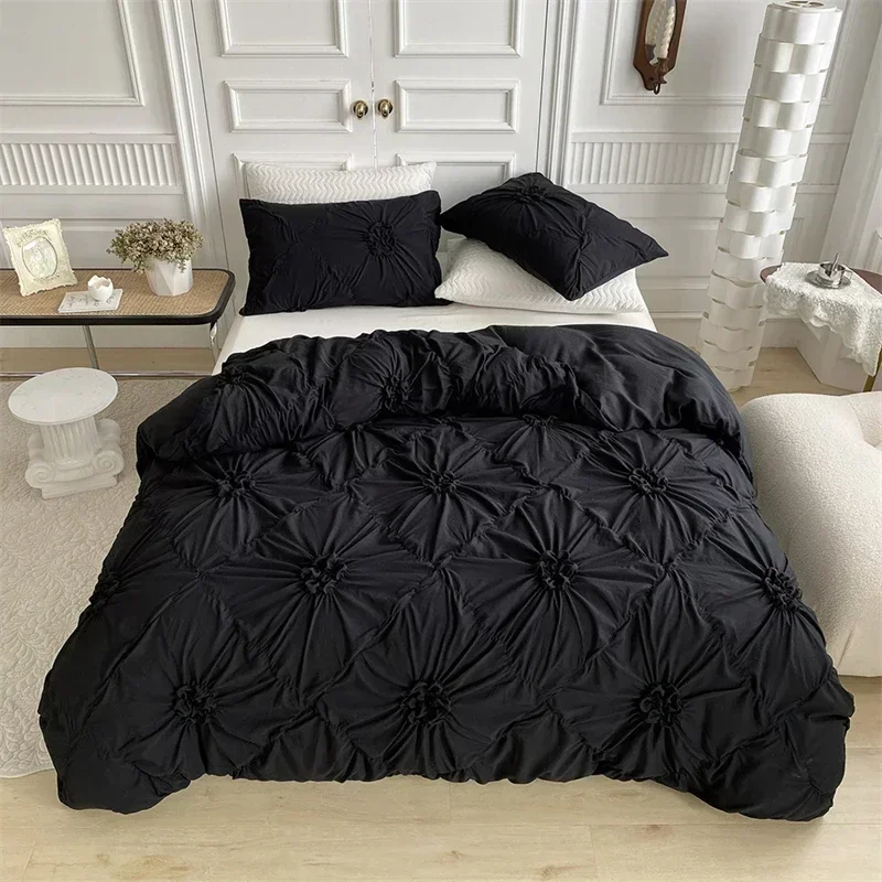High Quality Three-dimensional Twist Flowers Bedding Set Queen Pinch Pleated Crafts Duvet Cover Set Double Blanket Cover Sets