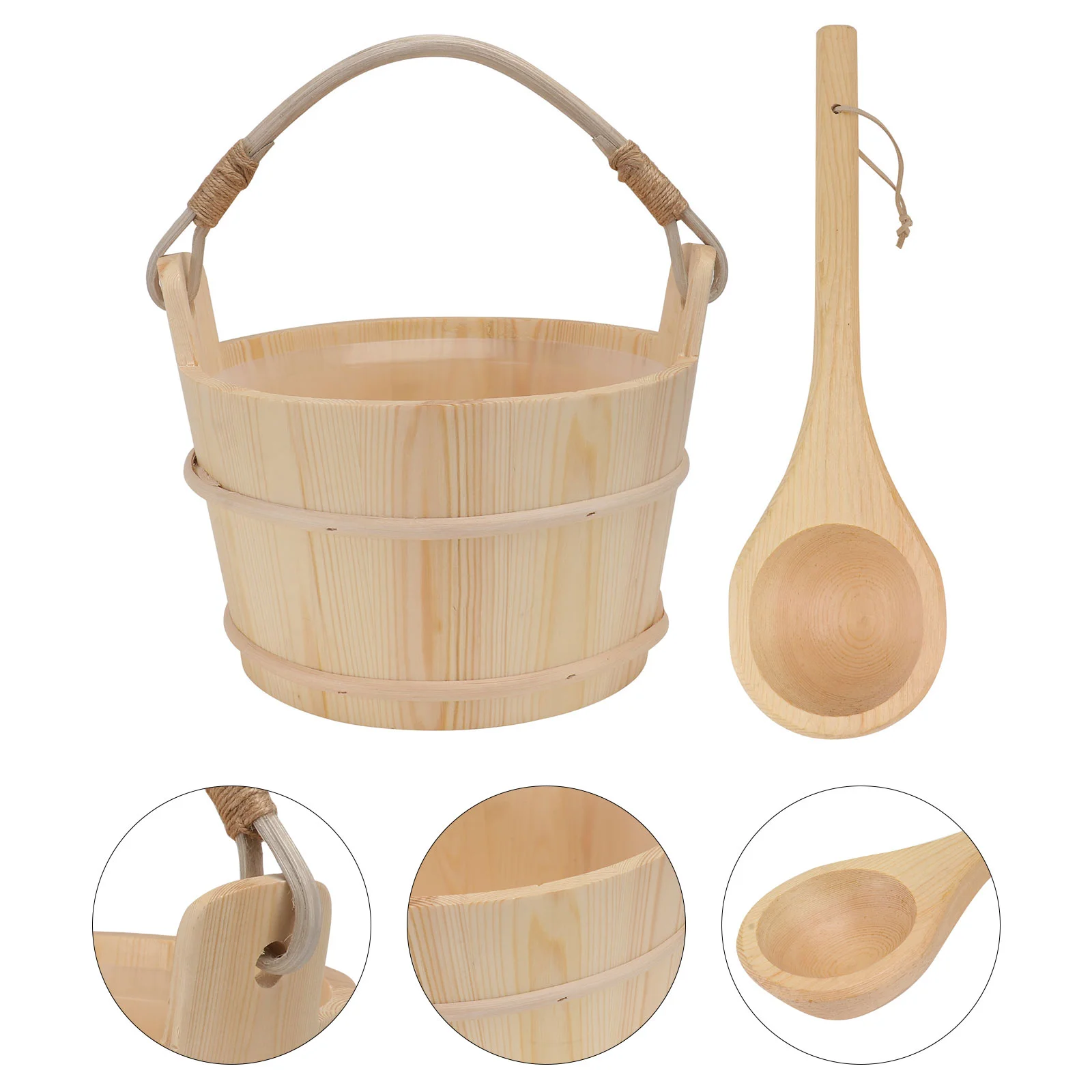 

Sauna Bucket Wooden Ladle Bath Wood Spa Water Set Barrel Tub Foot Scoop Bathing Pail Spoon Shower Accessories Handmade Soaking