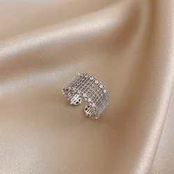 Exquisite Gold Zircon Mesh Statement Ring for Women - Luxury Fashion Jewelry (Silver Ring)