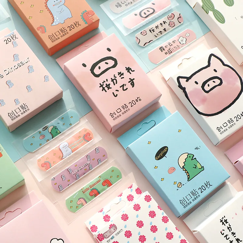 20pcs Cartoon Patterned Curved Patch Waterproof Wound Strips Dressing Adhesive Plaster Bandages for Children