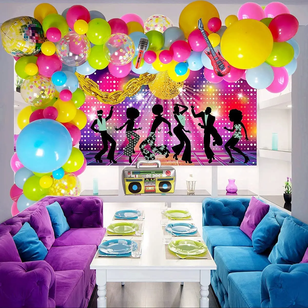 Back to 90S 80S Theme Party Balloons Backdrop Decorations Radio ...