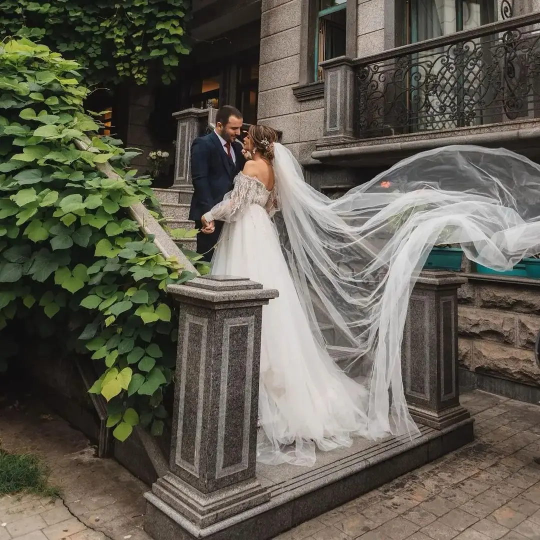 Long Wedding Veil Comb Plain Cathedral 1 Tier Cut Edge Sheer Soft Tulle120in Wide Wedding Accessories G30L