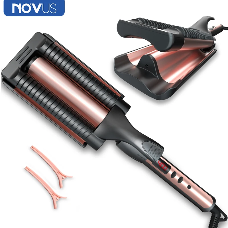 Novus 3 Barrel Waver Curling Iron Anti-Scald Hair Crimper 3 Temptures Adjustable Fast Heating Professional Waver Styling Tools