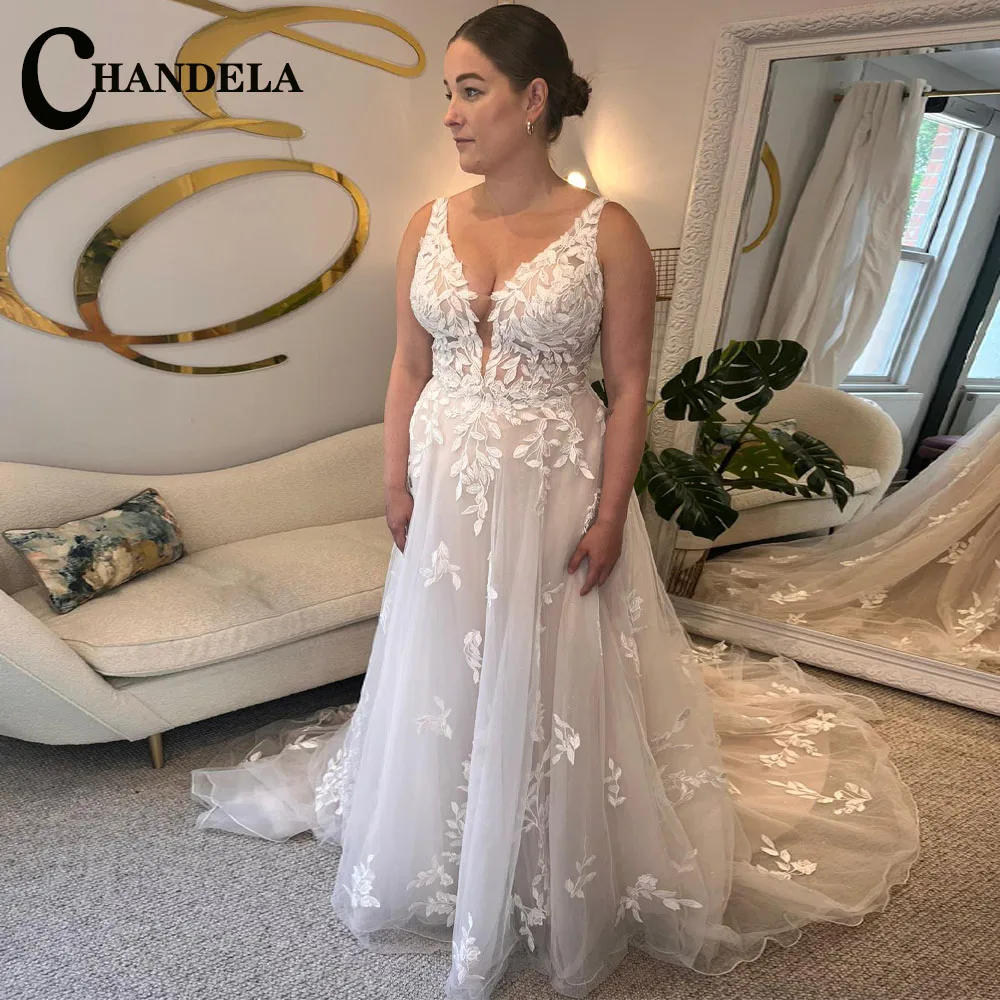 

CHANDELA Charming Wedding Dresses A-Line Scoop Pleat Sleeveless Appliques Bridal Gown Vestidos De Novia Personalised For Women