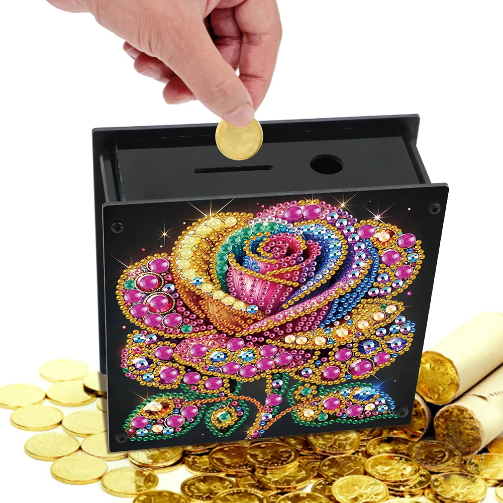 Colorful Rose Diamond Painting Piggy Bank Cat Diamond Painting Money Saving Box