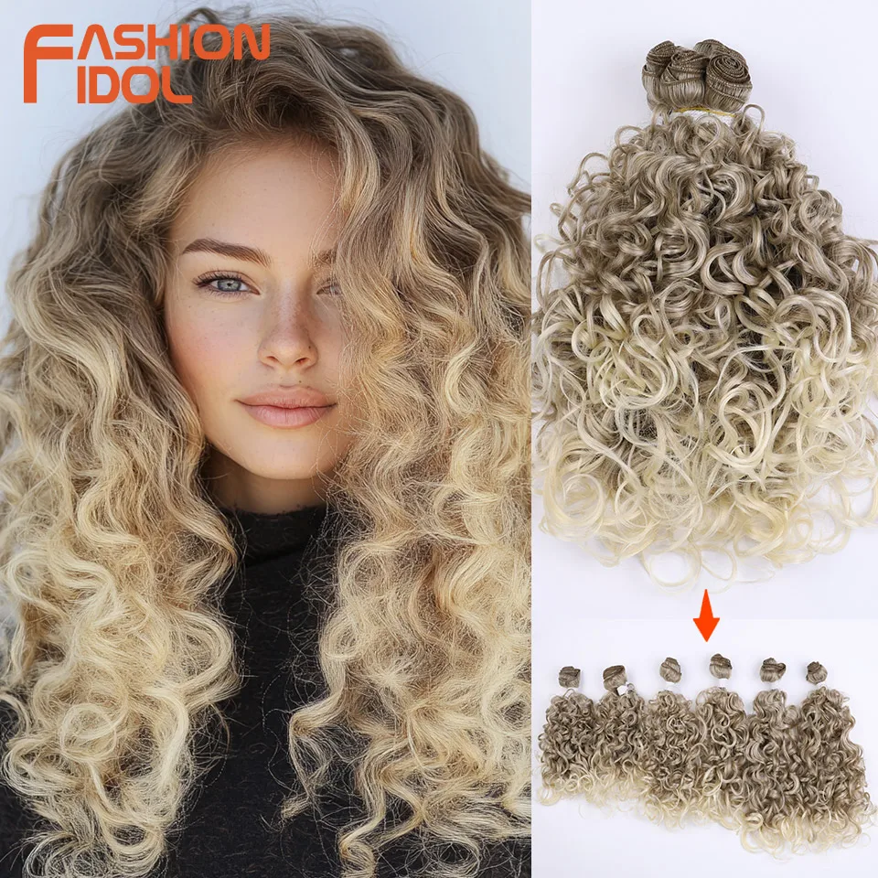 18 20 22 inch Synthetic Hair 6pcs Deep Wave Hair Bundles Ombre Brown High Temperature Fiber Weave Extensions Hair Extensions