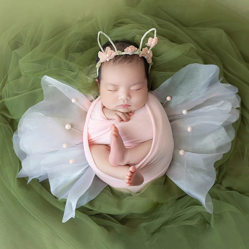 

Реквизит для фотосъемки новорожденных розовая бабочка пряжа + жемчуг комбинированный реквизит для фотосъемки маленьких девочек сетчатый фон декоративные аксессуары
