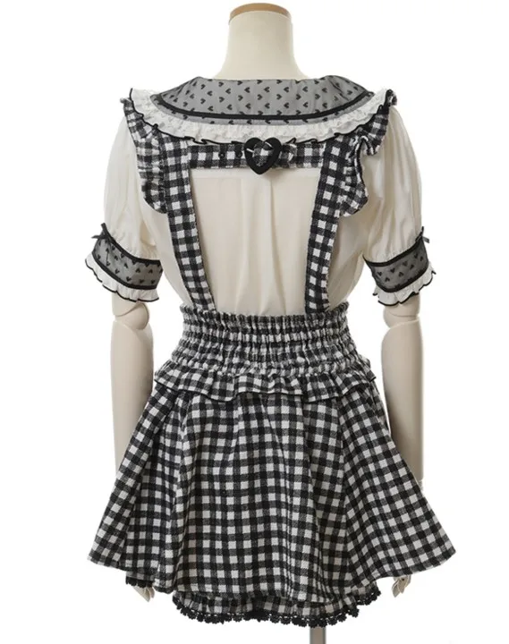Japanese Style Lolita Suspender Skirt 2023 Classic Double-Layer Plaid Printed Lace Decorative Mine Mass-Produced Suspender Pants