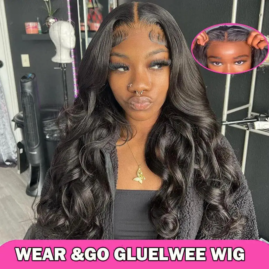 Abijale Glueless Wig Human Hair Ready to Wear 4x4 Transparent Hd Lace Frontal Wigs Body Wave 5x5 Closure Wigs