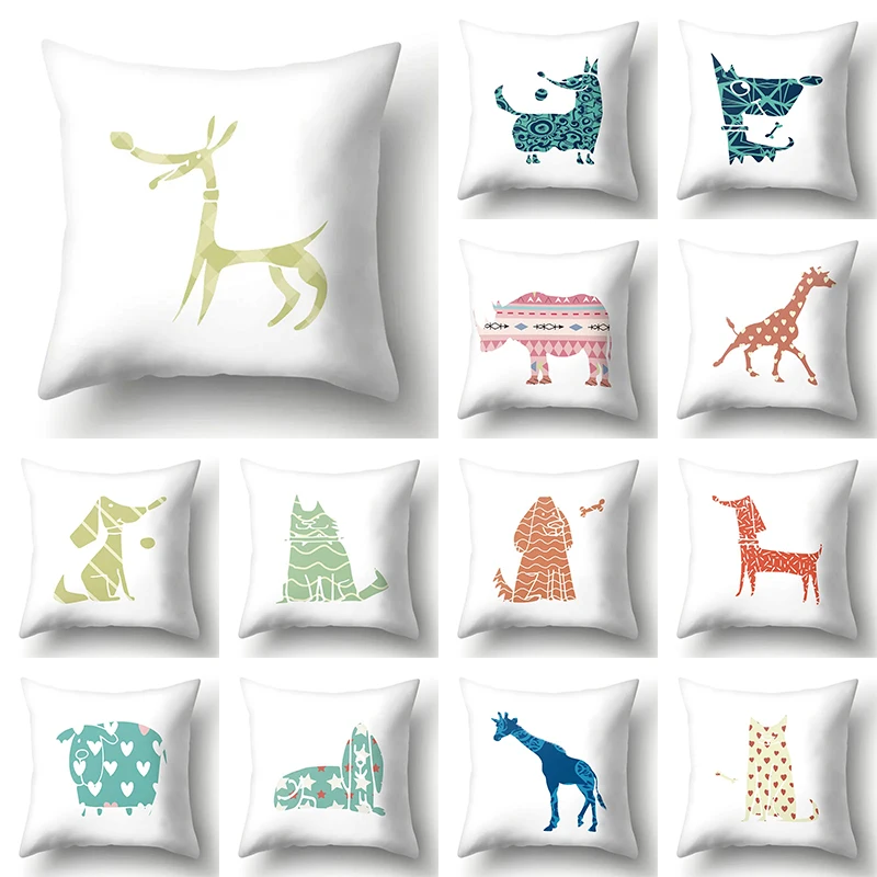 

Simple plaid animal pillowcase puppy cat giraffe pillowcase children's room home decoration living room sofa cushion cover