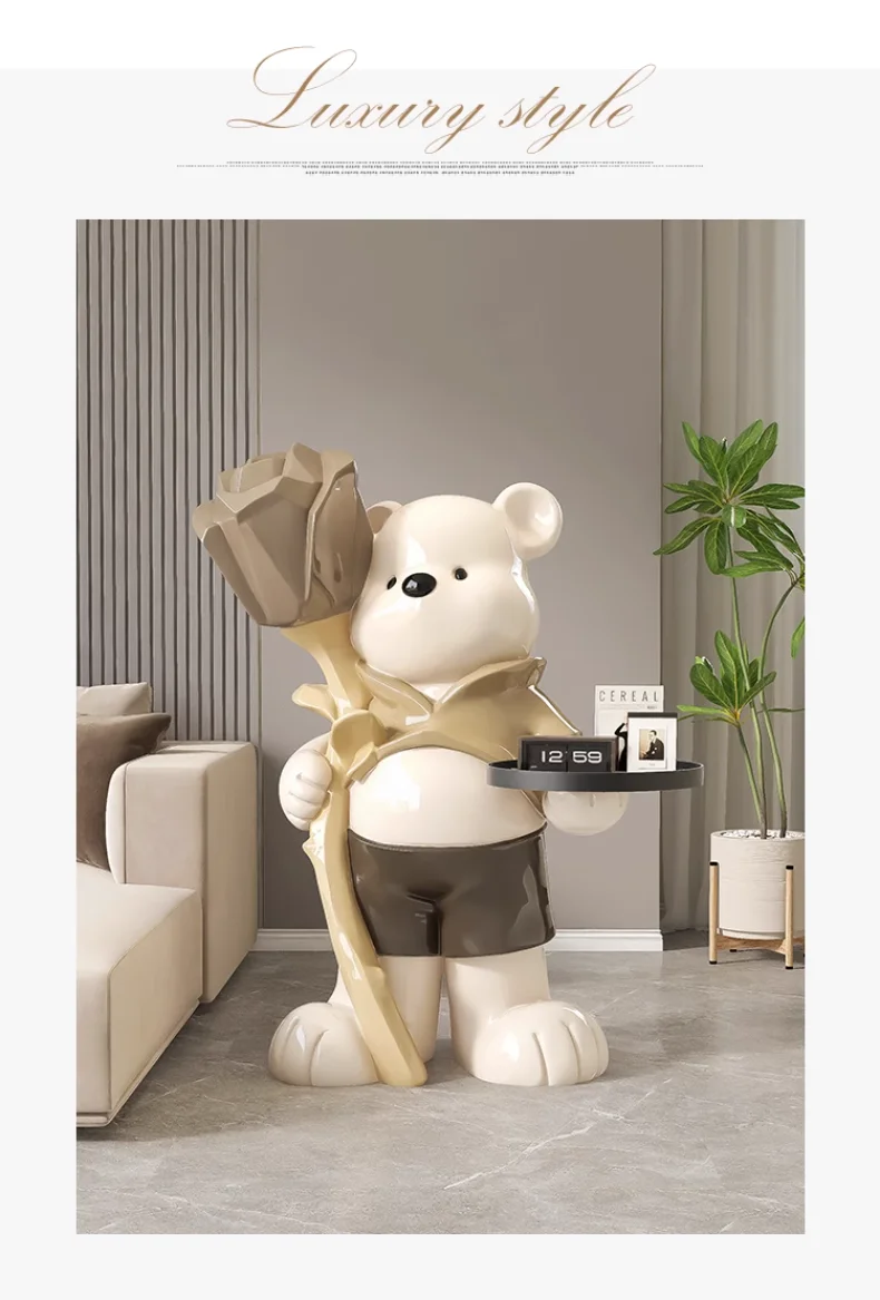 Bear Ornaments, Large Floor-standing Home Decorations, Rose Bears, Creative Ornaments, Living Room Decoration Sculptures