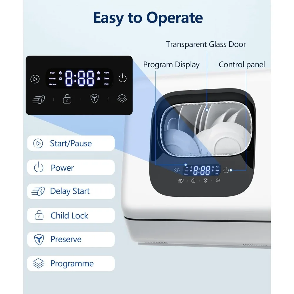 Countertop Dishwasher, 28 Pieces Dishes/Cycle, 6 Washing Programs&Hot Drying, Dish Washer 6