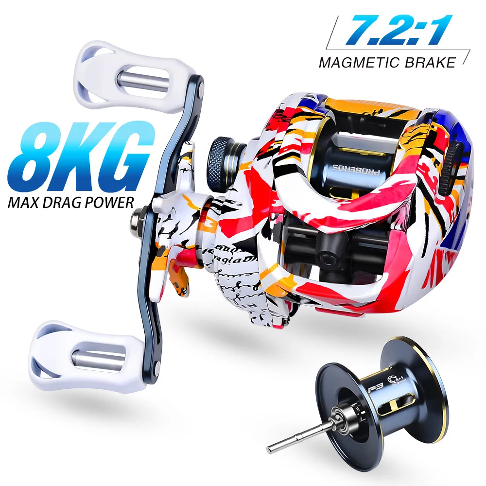 

Magnetic Brake System Baitcasting Fishing Reel, Gear Ratio 7.2:1, 8kg Max Drag, Double Spools, Seawater Wheel, 5 + 1BB