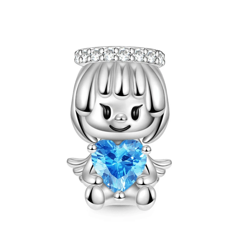 Hot Sale Cute Little Angel Embraces Heart Gemstone Charm Beads Fit Original European 925 Silver Bracelet DIY Women Jewelry Gifts 2