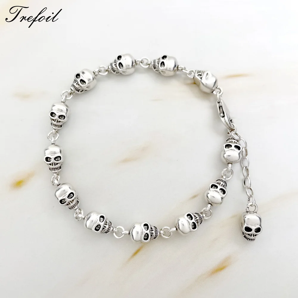 해골 팔찌 확장 체인 925 스털링 실버 고급 주얼리, 남자 반란군 거리 펑크 비쥬 여자 친구 선물 