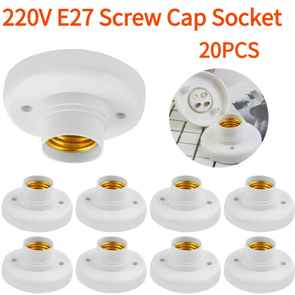 20/1PCS 220V E27 Screw Lamp Stand Light Bulb Socket Holder Adapter Base Cap Socket White Ceiling Light Lamp Bulb Fixing Base