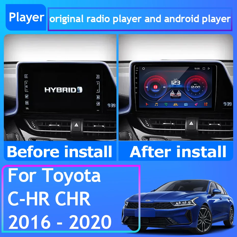 Android 16 Radio de coche para Toyota C-HR CHR 2016 - 2020 reproductor Multimedia Carplay navegación GPS 4G Wifi vídeo estéreo 2din 2