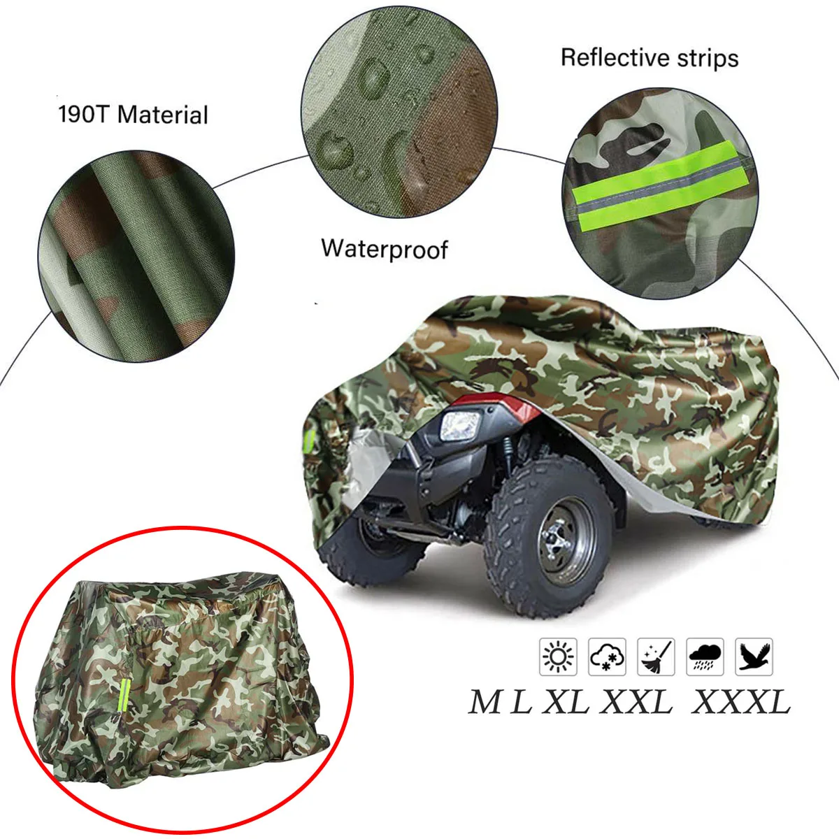 

Quad Bike ATV Cover 190T Waterproof Motorcycle Vehicle Scooter Kart Motorbike Covers M L XL XXL XXXL Camouflage Black Silver