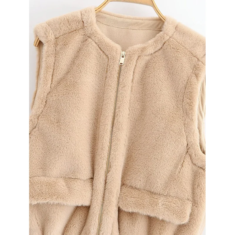 Winter Faux Fur Vests For Women New Fashion Fluffy Sleeveless Jackets Coat Female Zipper Vests Warm Chic Waiscoat Woman Tops