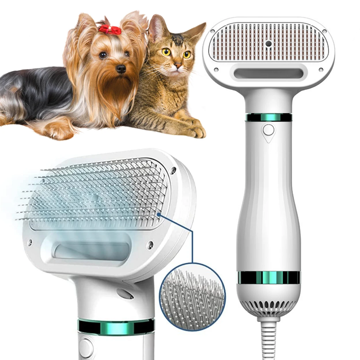 Pet Hair Dryer 2-in-1 Dog Hair Dryer Self Cleaning Slicker Brush Dog Blow For Small and Medium-Sized Dogs and Cats