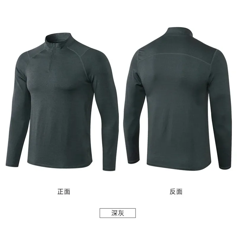 Men's Autumn Fitness Exercise Gym Pullover Quick-Dry Running T-Shirts Half-Zipper Slim Training