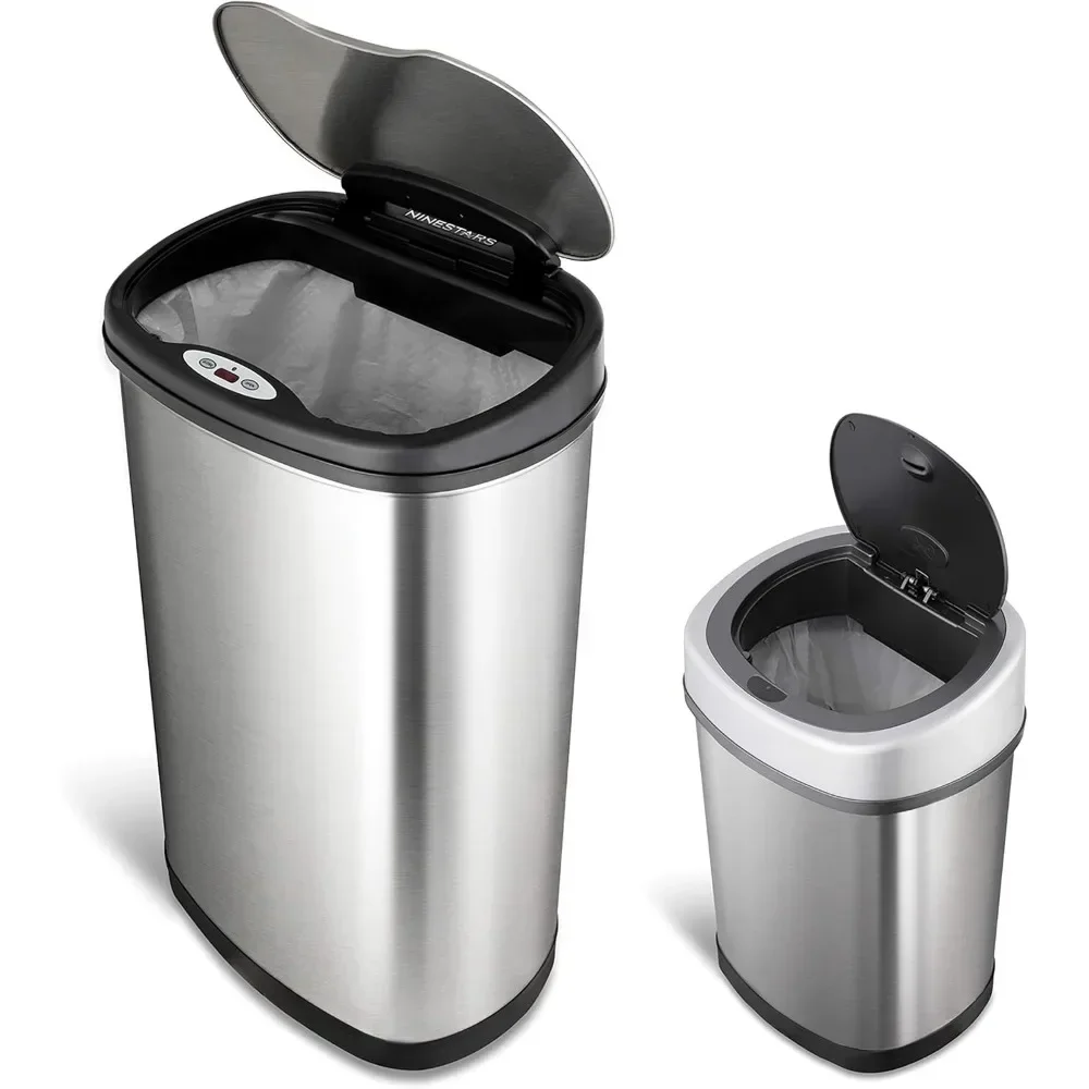 Automatic Touchless Infrared Motion Sensor Trash Can Combo Set, Stainless Steel Base (Oval, Silver/Black Lid) Quality Materials 6