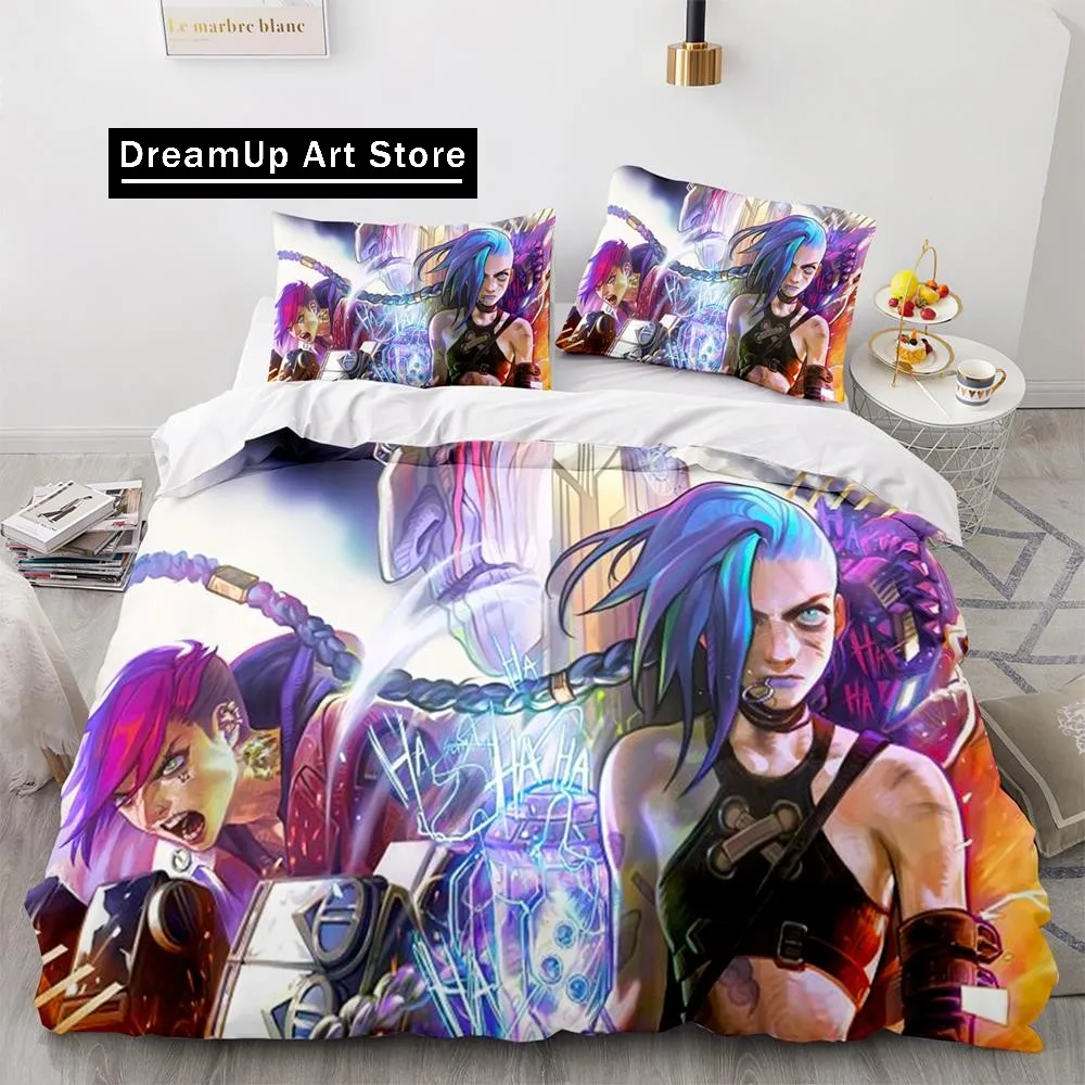 Arcane Anime Game Jinx Bedding Set Bedding Set Cute Quilt Cover Bed Cover With Pillowcase Twin Single Queen King Size Boys Adult 3