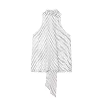 Zevity 2025 Women Chic Sleeveless Bow Tied Polka Dots Print Chiffon Vest Blouse Camis Tank Lady Casual Halter Shirts Tops LS9263
