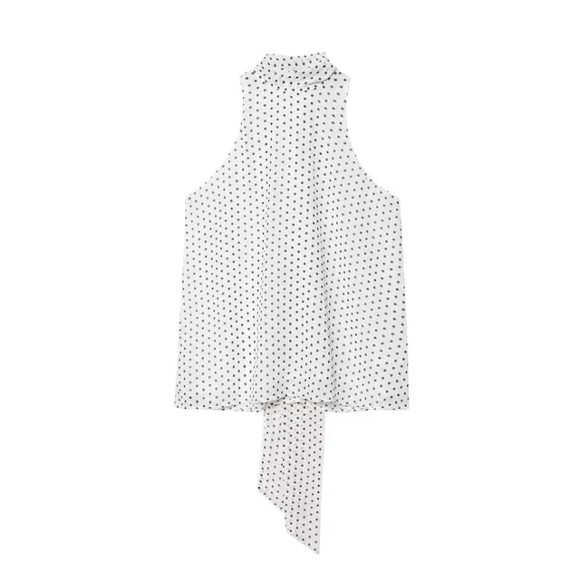 Zevity 2025 Women Chic Sleeveless Bow Tied Polka Dots Print Chiffon Vest Blouse Camis Tank Lady Casual Halter Shirts Tops LS9263