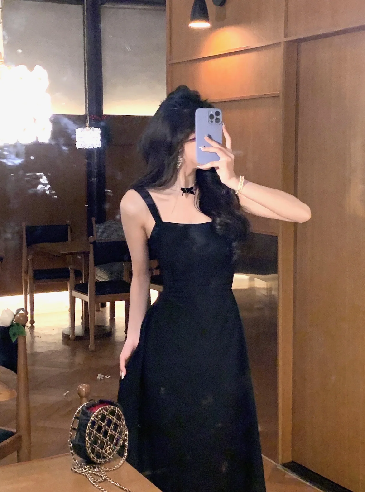 Spring New Elegant Square Collar Midi Party Dresses for Women Long Sleeve Black White Slim Vestidos Female High Waist Clothes