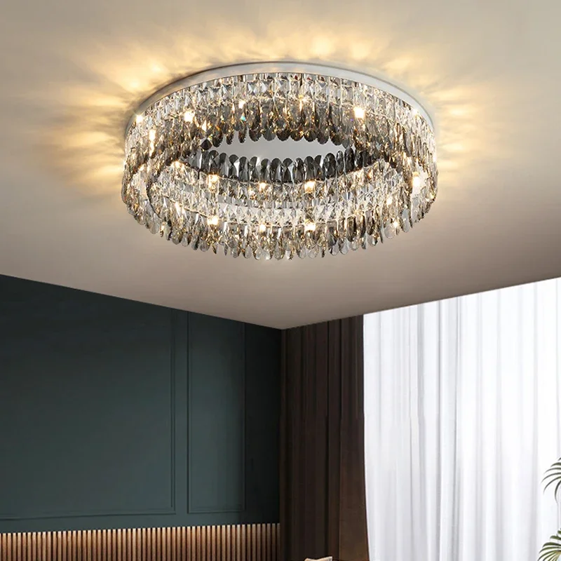 

Ring Crystal LED Ceiling Light Postmodern Living Room Highend Round Bedroom Lamp Home Decoration Flush Mounted Lighting Fixtures