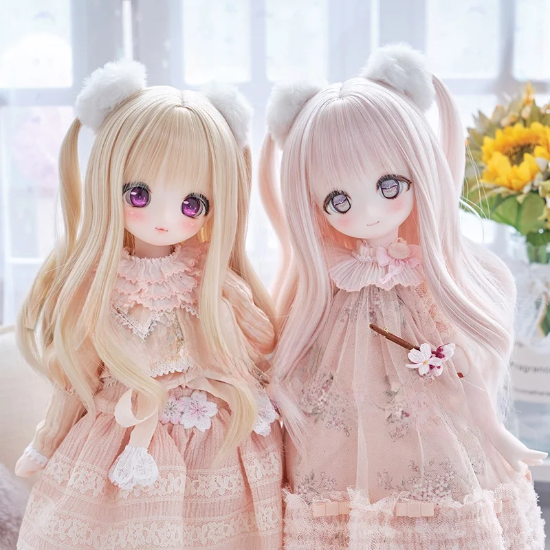  King Squirrel BJD Fake Hair 34 Parts Tee Fourth Bear Sister Bear Egg Long Curly Hair Cus Made High Temperature Silk