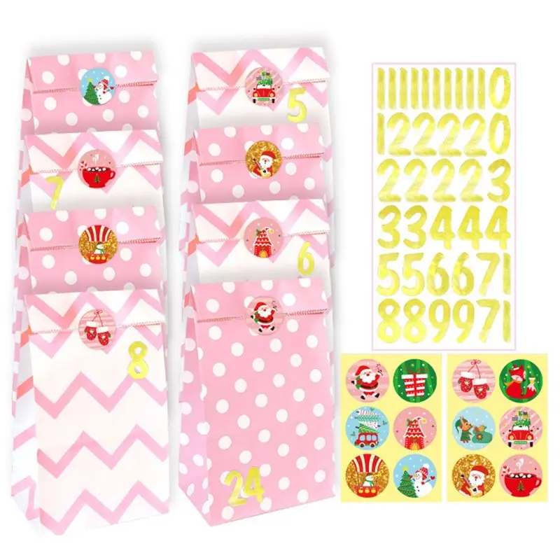 C9-24Pcs 크리스마스 가방 휴일 가방 크리스마스 선물 가방 크리스마스 휴일을 위한 사탕 뷔페 종이 가방
