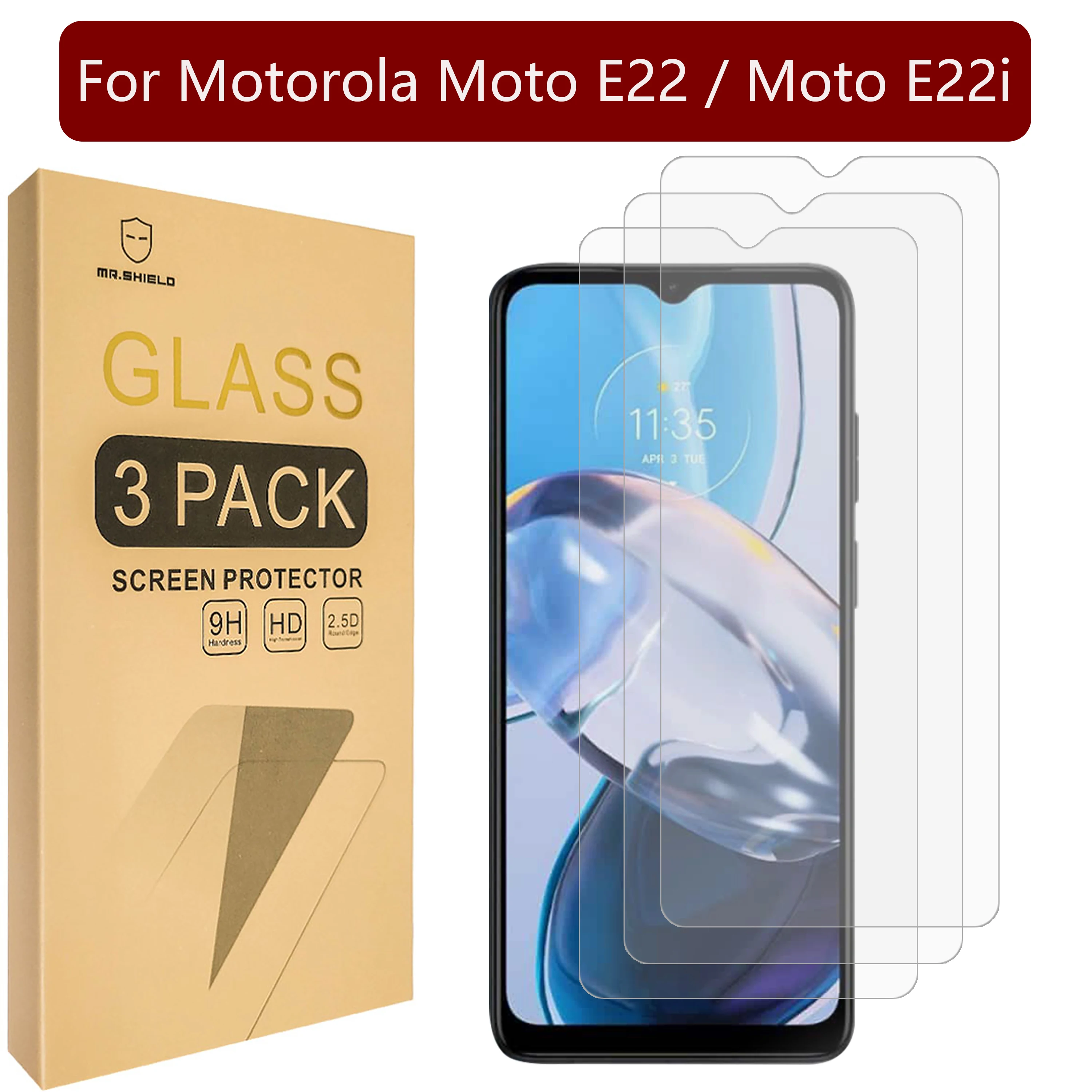 

Mr.Shield Screen Protector compatible with Motorola Moto E22 / Moto E22i [Tempered Glass] [3-PACK] [9H Hardness]