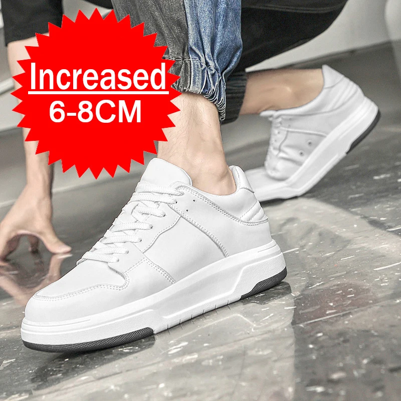Casual Genuine Leather Inner Height Increase Men Shoes 6/8CM Invisible Increasing Thick Sport Shoes Outdoor Sneakers Big Size 45 3