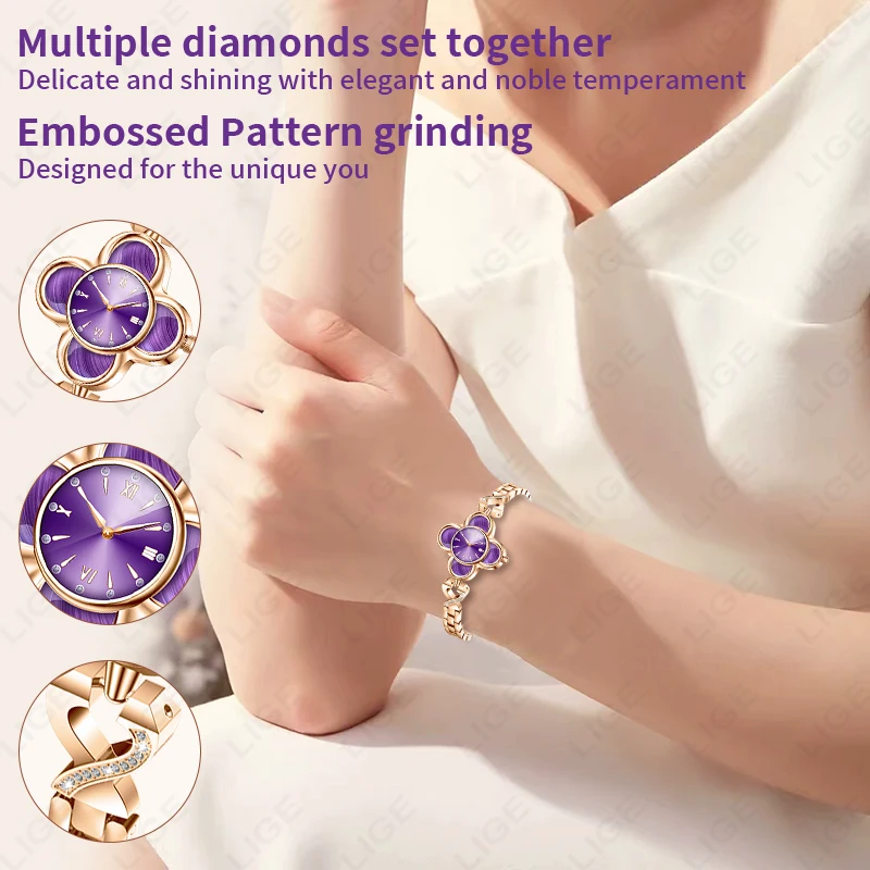 LIGE Luxury Ladies Quartz Watches Smart Bracelet Woman Heart Rate Blood Pressure Monitor AI Health Smart Watch Women Sport Band