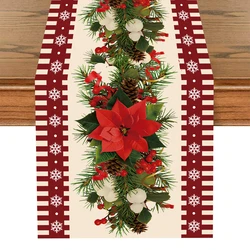 Christmas Red Flowers Snow Table Runner Merry Christmas Decoration For Home 2023 Xmas Gifts Navidad New Year Natal Tablecloth