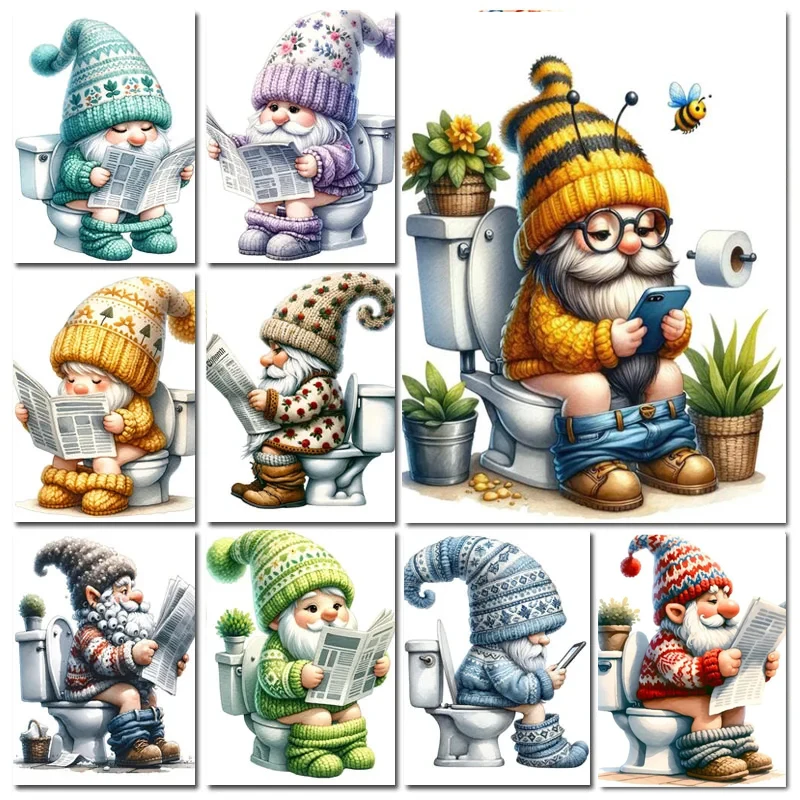 5D DIY Diamond Painting Diamond Embroidery Gnome On The Toilet Newspaper Mosaic Jewelry Cross Stitch Home Decoration diamond painting diamond art painting kit diamond painting set