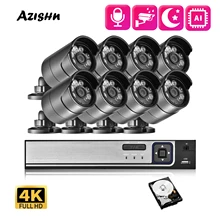 AZISHN  8CH 4K POE Ultra FHD Full Color Video Surveillance System 8MP H.265 NVR Audio IP Outdoor Security CCTV Cameras Kit Set