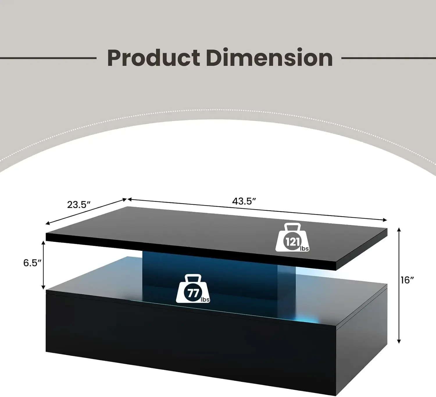 LED Coffee Table, Modern High Gloss Coffee Table w/ 20-Color LED Lights, Adjustable Speed & Brightness, Remote Control 3