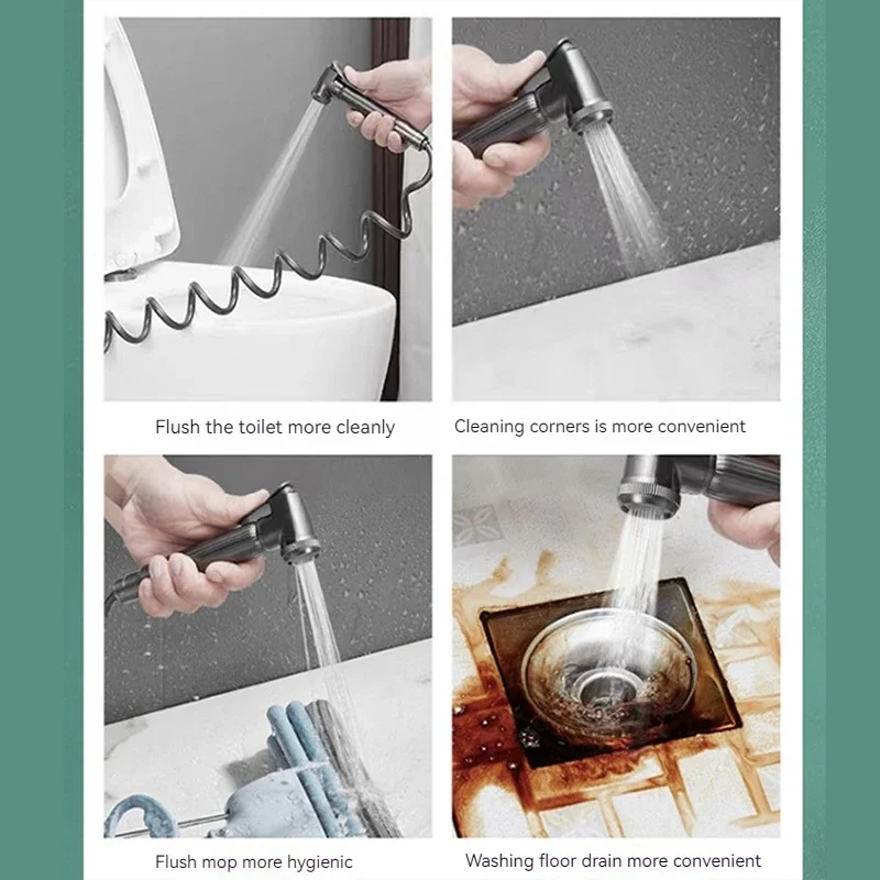 Handheld High Pressure Bidet Gun Set Accessories Bathroom Cleaning Toilet Spray Gun Stainless Steel Bathroom Bidet Accessories 4